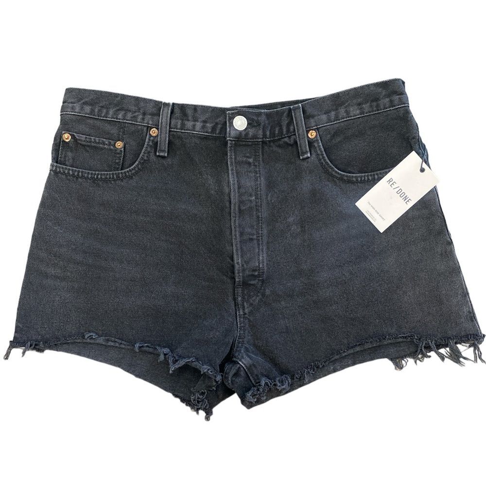 NWT RE/DONE Sz 31 70s High Rise Slim Fit Short 5-Pocket Button Fly Black Cotton